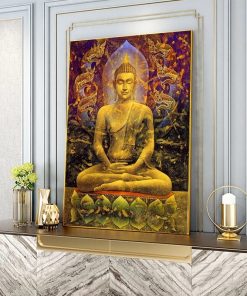 Golden Buddha Statue Canvas Painting Meditation Buddha Poster Modern Buddhist Decorative Home Decor Wall Art Pictures 2