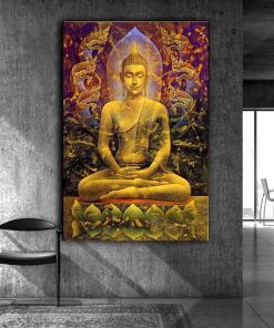 Golden Buddha Statue Canvas Painting Meditation Buddha Poster Modern Buddhist Decorative Home Decor Wall Art Pictures 3