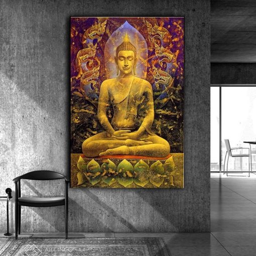 Golden Buddha Statue Canvas Painting Meditation Buddha Poster Modern Buddhist Decorative Home Decor Wall Art Pictures 3