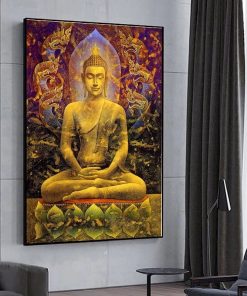 Golden Buddha Statue Canvas Painting Meditation Buddha Poster Modern Buddhist Decorative Home Decor Wall Art Pictures 4