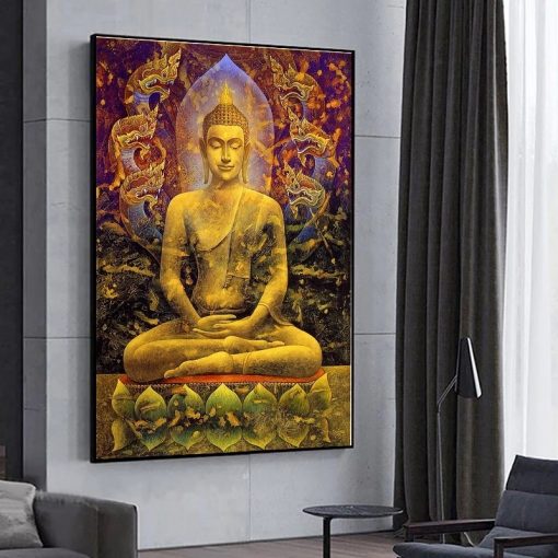 Golden Buddha Statue Canvas Painting Meditation Buddha Poster Modern Buddhist Decorative Home Decor Wall Art Pictures 4