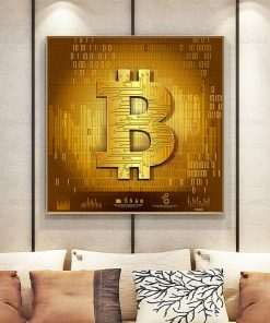 Golden Money Pictures Bitcoin Canvas Painting Wall Art Virtual World Currency Posters Prints Home Decoration Cuadros 4