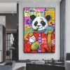 Graffit Red Yellow Blue Interesting Panda Funny Face Smoking ArtPoster Money Bag Inspirational Street Canvas Painting