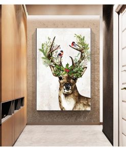 Holly Berries Christmas Holiday Decoration Poster Wall Art Canvas Painting Farmhouse Decor Woodland Animal Deer Print 3