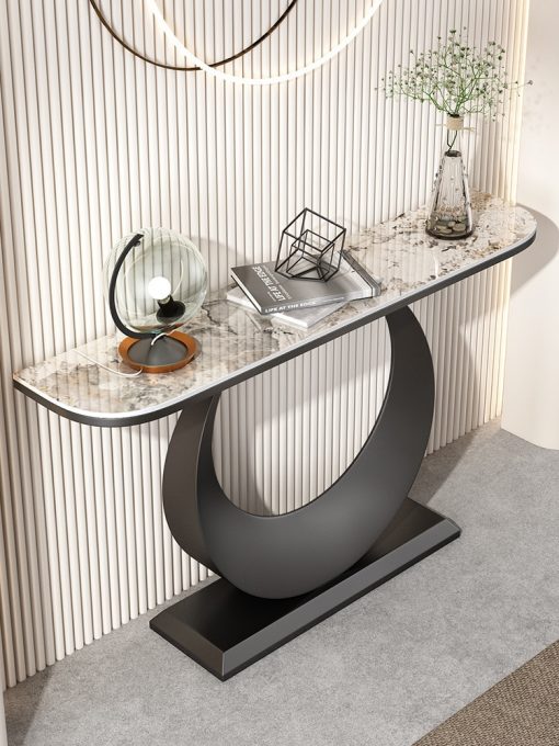 Italian Light Luxury Stone Plate Console Half round Cabinet Modern Minimalist Wall Mounted Console Tables Side 1