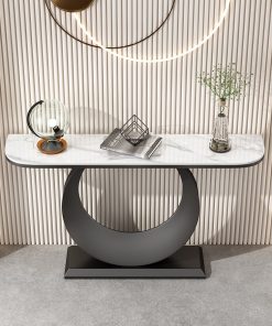 Italian Light Luxury Stone Plate Console Half round Cabinet Modern Minimalist Wall Mounted Console Tables Side 2