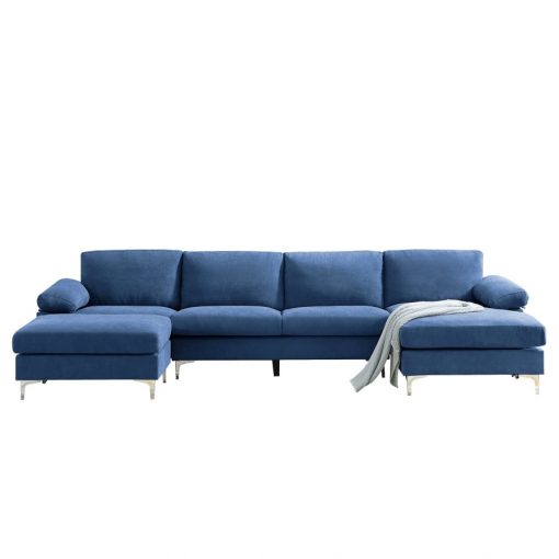 LOUNGE Convertible Sectional Sofa Navy Blue Fabric 1