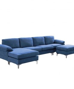 LOUNGE Convertible Sectional Sofa Navy Blue Fabric 2