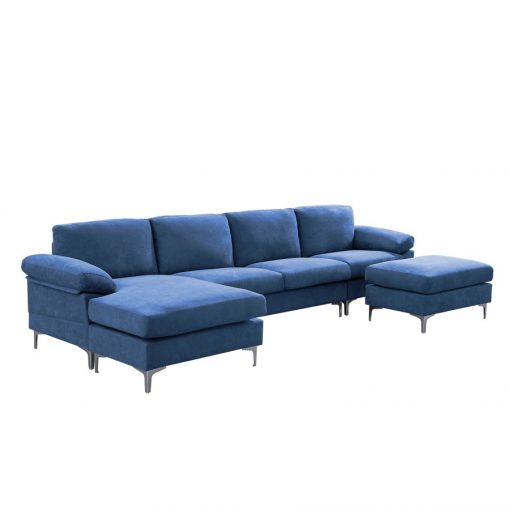 LOUNGE Convertible Sectional Sofa Navy Blue Fabric 2