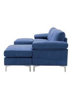 LOUNGE Convertible Sectional Sofa Navy Blue Fabric 3