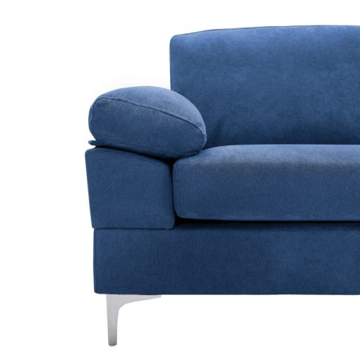 LOUNGE Convertible Sectional Sofa Navy Blue Fabric 4