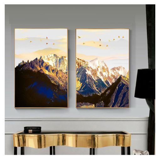Landscape Map Canvas Painting Art Print Poster Picture Wall Nordic Decorative Picture Home Decor Golden Abstract 4