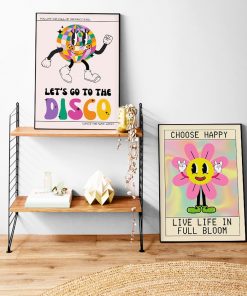 Let s Go To The Disco Quote Canvas Print Art Poster Colorful Positive Abstract Sunflower Wall 1