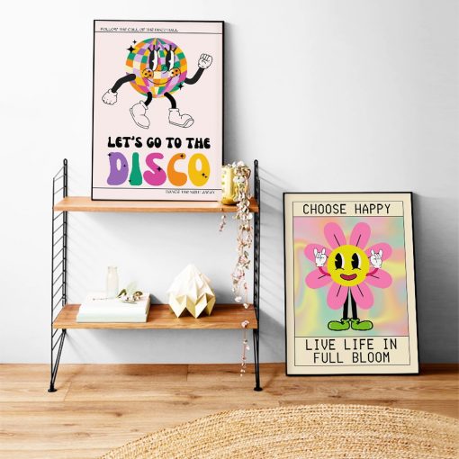 Let s Go To The Disco Quote Canvas Print Art Poster Colorful Positive Abstract Sunflower Wall 1