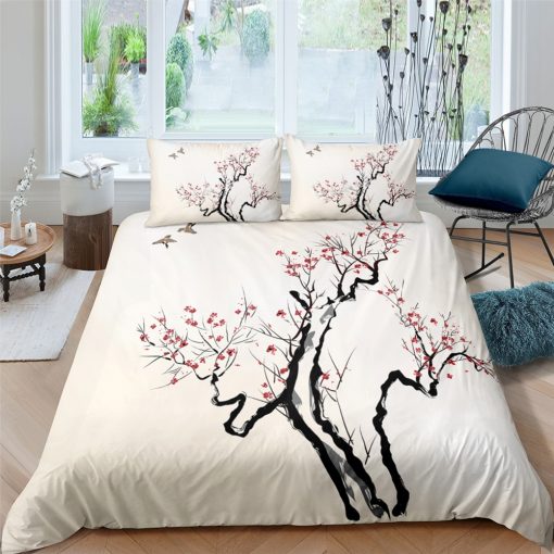 Luxury Duvet Cover Set Cherry Blossoms Bedding Set Boys Girl Home Textiles Floral Bedclothe Bed Set 2