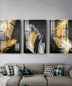 Luxury Modern Minimalist Tropical Plant Decoration Painting on Canvas Golden Leaves Posters Prints Wall Art Living 2