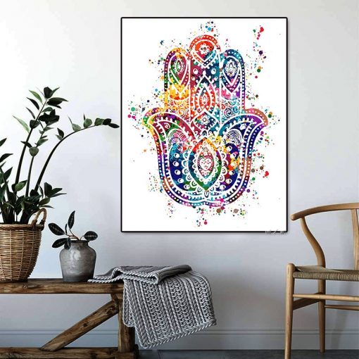 Meditation Buddhism Hamsa Fatima Hand Hanging Painting Spirit Buddha Bedroom Wall Painting Yoga Decorative Painting 4