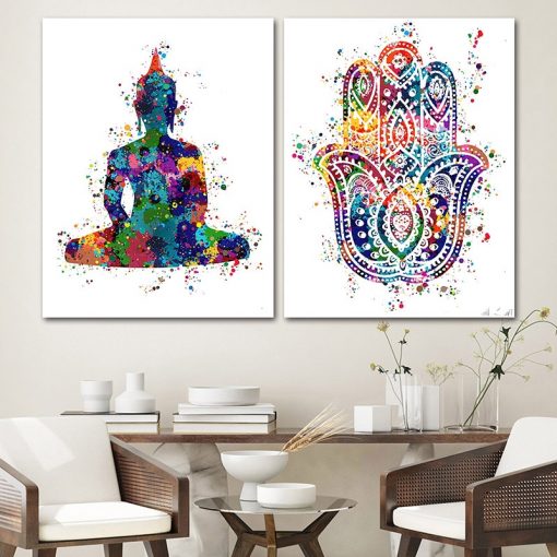 Meditation Buddhism Hamsa Fatima Hand Hanging Painting Spirit Buddha Bedroom Wall Painting Yoga Decorative Painting