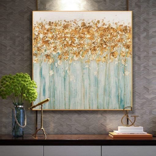 Modern Abstract Golden Tree Forest Flower Oil Painting Printed on Canvas Wall Pictures for Living Room 2
