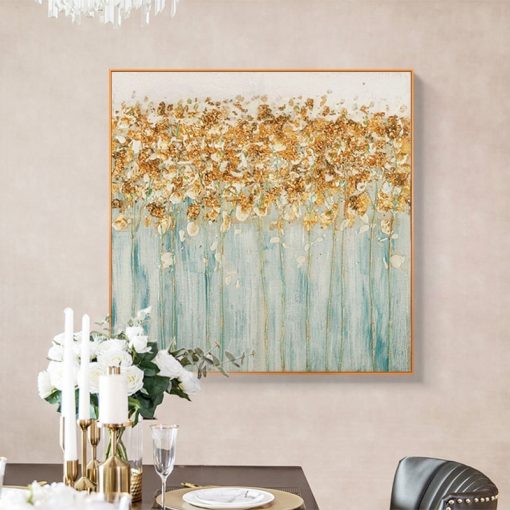 Modern Abstract Golden Tree Forest Flower Oil Painting Printed on Canvas Wall Pictures for Living Room