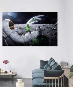 Modern Beers Outer Space Earth Astronauts Moon Oil Painting on Canvas Posters Prints Cuadros Wall Art 2