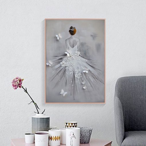 Modern Dancing Girl Figure Oil Painting on Canvas Wall Art Romantic Dancer Bride for Bedroom Living 3