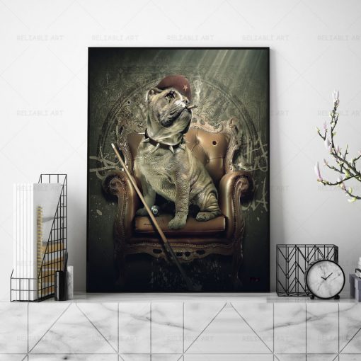 Modern Dog Smoking Cigar Pictures Gentleman Dog Wearing Clothes Canvas Painting Wall Art Industrial Style for