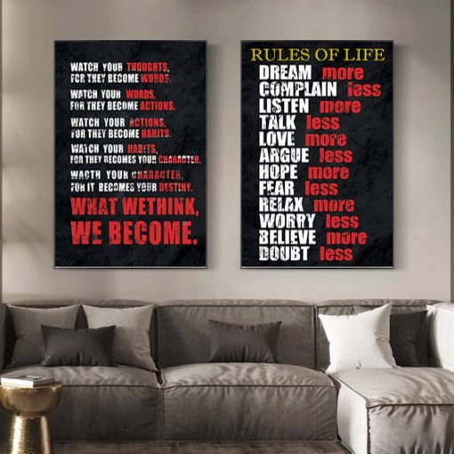 Modern English Inspirational Quotes Canvas Painting Rules of Life Posters and Prints Wall Art Picture for