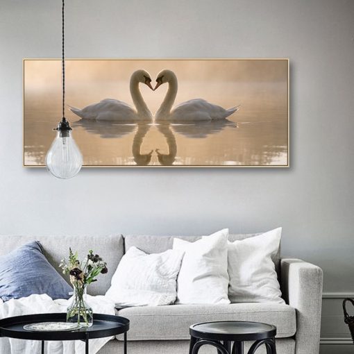 Modern Love Coupe of Swan Landscape Canvas Paintings Wedding Decorations Poster Prints Wall Art Pictures for 3