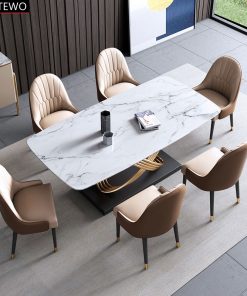 Modern Marble Dining Table Set Creative Petal Dining Chair Luxury Gold Kitchen Tables Stainless Steel Titanium 3