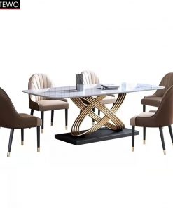 Modern Marble Dining Table Set Creative Petal Dining Chair Luxury Gold Kitchen Tables Stainless Steel Titanium 5