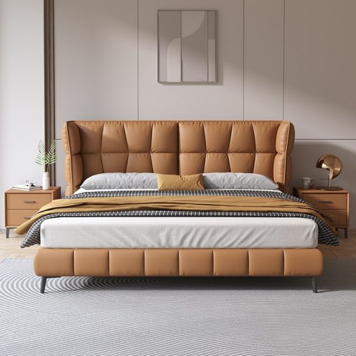 Modern Queen Bed Frame With Headboard Genuine Leather Soft Bed King Size Bedroom Set Furniture Cabecero 3