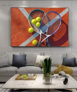 Modern Tennis Racket and Ball Canvas Painting Wall Art Sports Wall Pictures Red Green Playground Posters 1