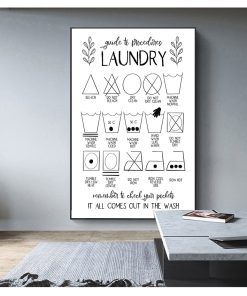 Modern Wall Art Canvas Prints Laundry Room Decor Laundry Chart Poster Art Painting Picture Laundry Procedures 4