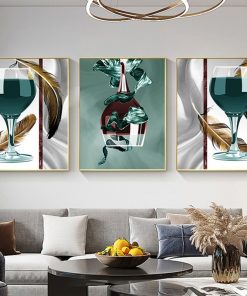 Modern Wine Glass With Feather Paintings Canvas Art Prints Nordic Wall Picture For Dining Room Kitchen 3