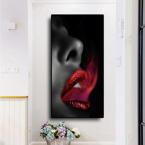 Modular Woman Red Smoke Mouth Sexy Lips Oil Painting on Canvas Posters and Prints Cuadros Wall 2