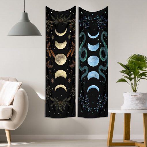 Moon Phase Tapestry Wall Hanging Moon moth Floral Vintage Psychedelic Star Snake Divination Bohemian Home Decor 2