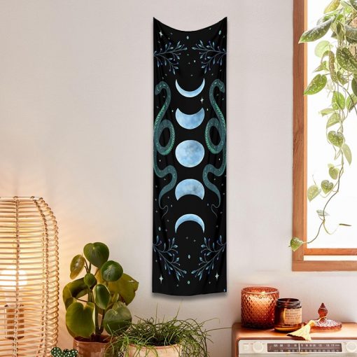 Moon Phase Tapestry Wall Hanging Moon moth Floral Vintage Psychedelic Star Snake Divination Bohemian Home Decor 4