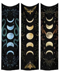 Moon Phase Tapestry Wall Hanging Moon moth Floral Vintage Psychedelic Star Snake Divination Bohemian Home Decor 5