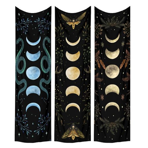 Moon Phase Tapestry Wall Hanging Moon moth Floral Vintage Psychedelic Star Snake Divination Bohemian Home Decor 5