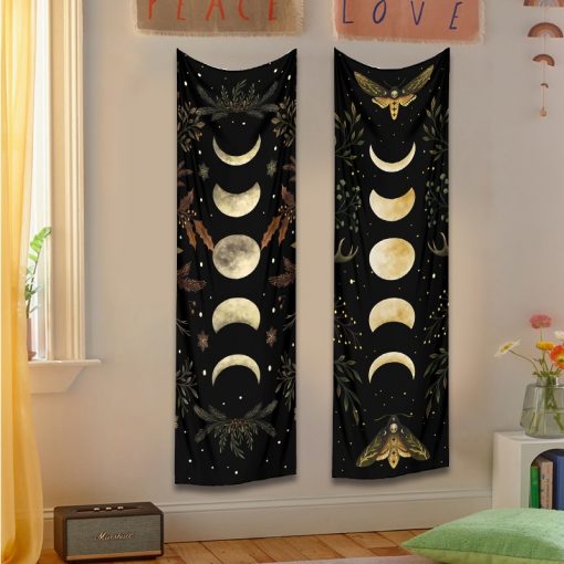 Moon Phase Tapestry Wall Hanging Moon moth Floral Vintage Psychedelic Star Snake Divination Bohemian Home Decor