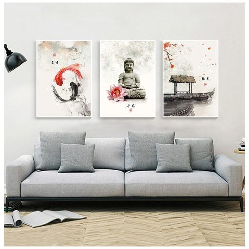 New Chinese ink Flowers Buddha Wall Art Print Picture Canvas Painting Poster for Living Room No 1