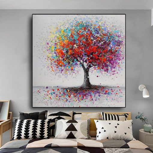 New Colorful Big Tree Hand painted Tree Oil Painting on Canvas Posters and Prints Cuadros Wall