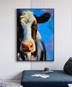 Nordic Oil Painting Printed on Canvas Animal Posters and Prints Abstract Cow Wall Art Picture for 2