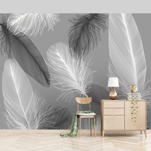 Nordic Style Black And White Feather Mural Wallpaper 3D Abstract Art Living Room Bedroom Home Decor 1