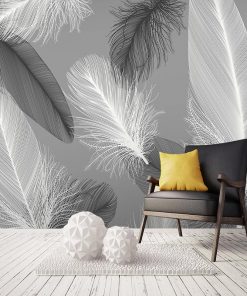 Nordic Style Black And White Feather Mural Wallpaper 3D Abstract Art Living Room Bedroom Home Decor 2