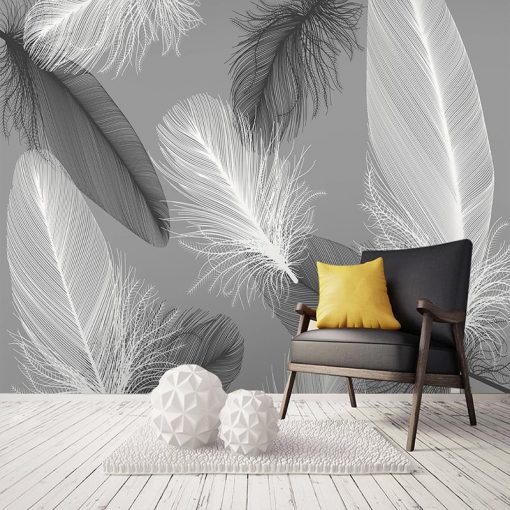 Nordic Style Black And White Feather Mural Wallpaper 3D Abstract Art Living Room Bedroom Home Decor 2