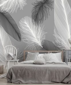 Nordic Style Black And White Feather Mural Wallpaper 3D Abstract Art Living Room Bedroom Home Decor 3