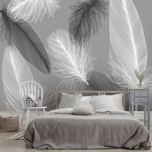 Nordic Style Black And White Feather Mural Wallpaper 3D Abstract Art Living Room Bedroom Home Decor 3