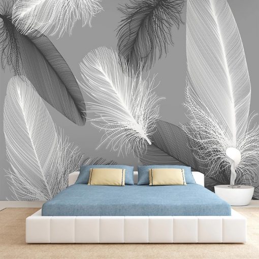 Nordic Style Black And White Feather Mural Wallpaper 3D Abstract Art Living Room Bedroom Home Decor 4